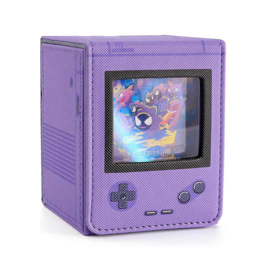 Deck Case, Trading Card Case, Push Window, Holds 100 Cards, Game Console, Double Layer, Triple Sleeve, Vertical Insert, 2 Dividers, Leather, Cute (Purple)