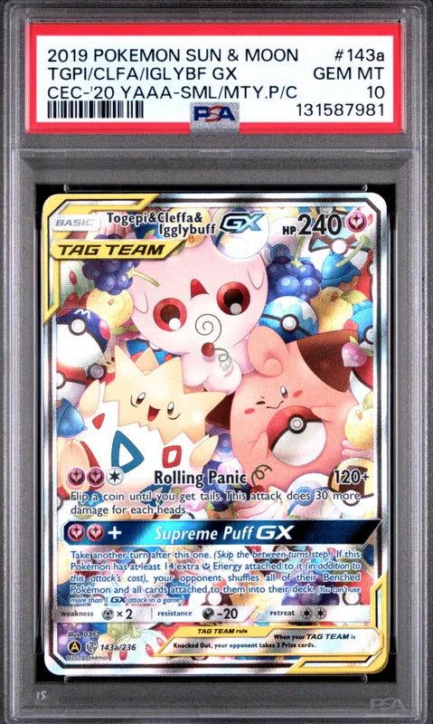 PSA 10 2019 POKEMON SUN & MOON TGPI/CLFA/IGLYBF GX #143a
